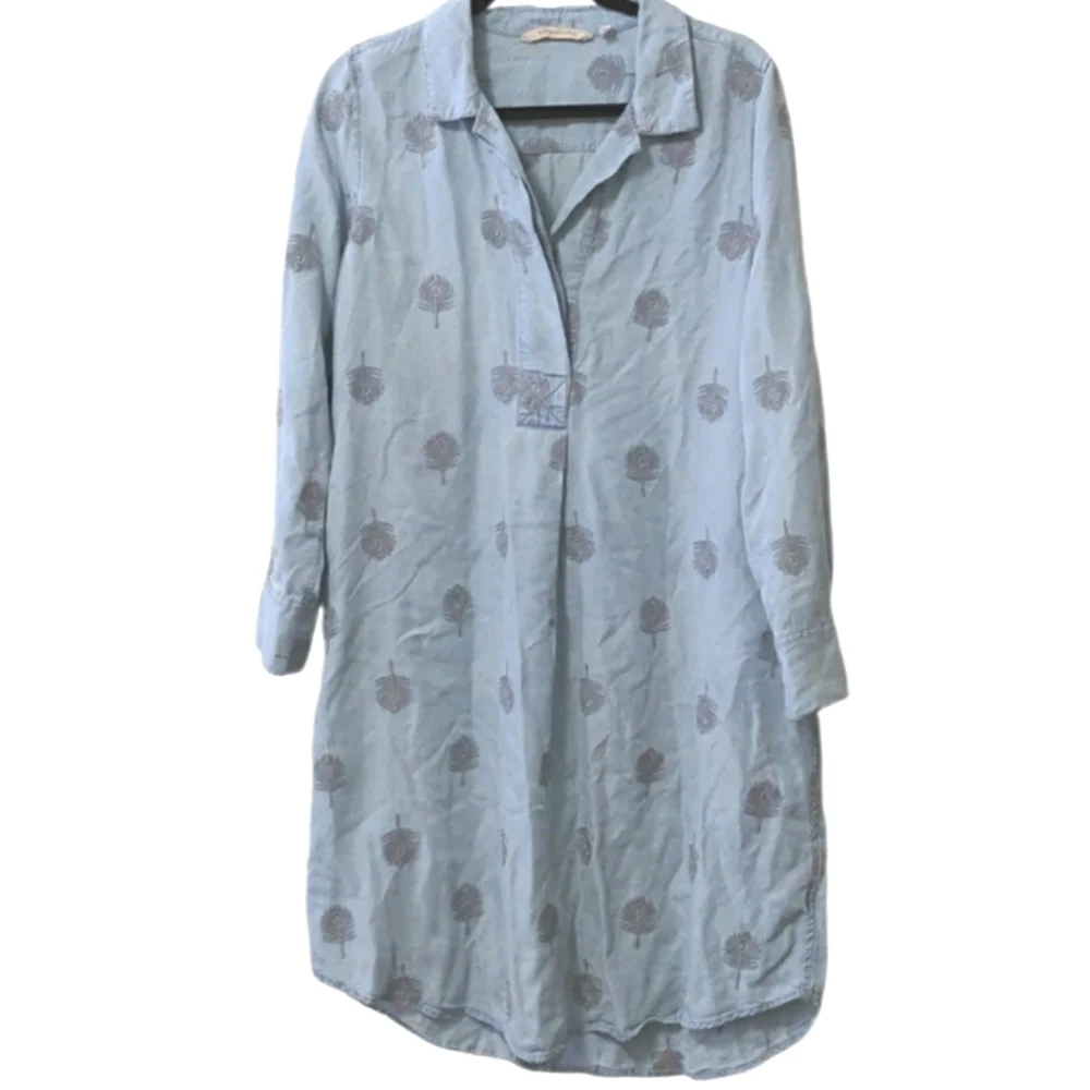 Soft Surroundings Paisley Park Chambray Feather Embroidered Tunic Shirtdress - Picture 2 of 6